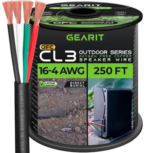 GEARit 16/4 Speaker Wire (250ft) Oxygen-Free Copper