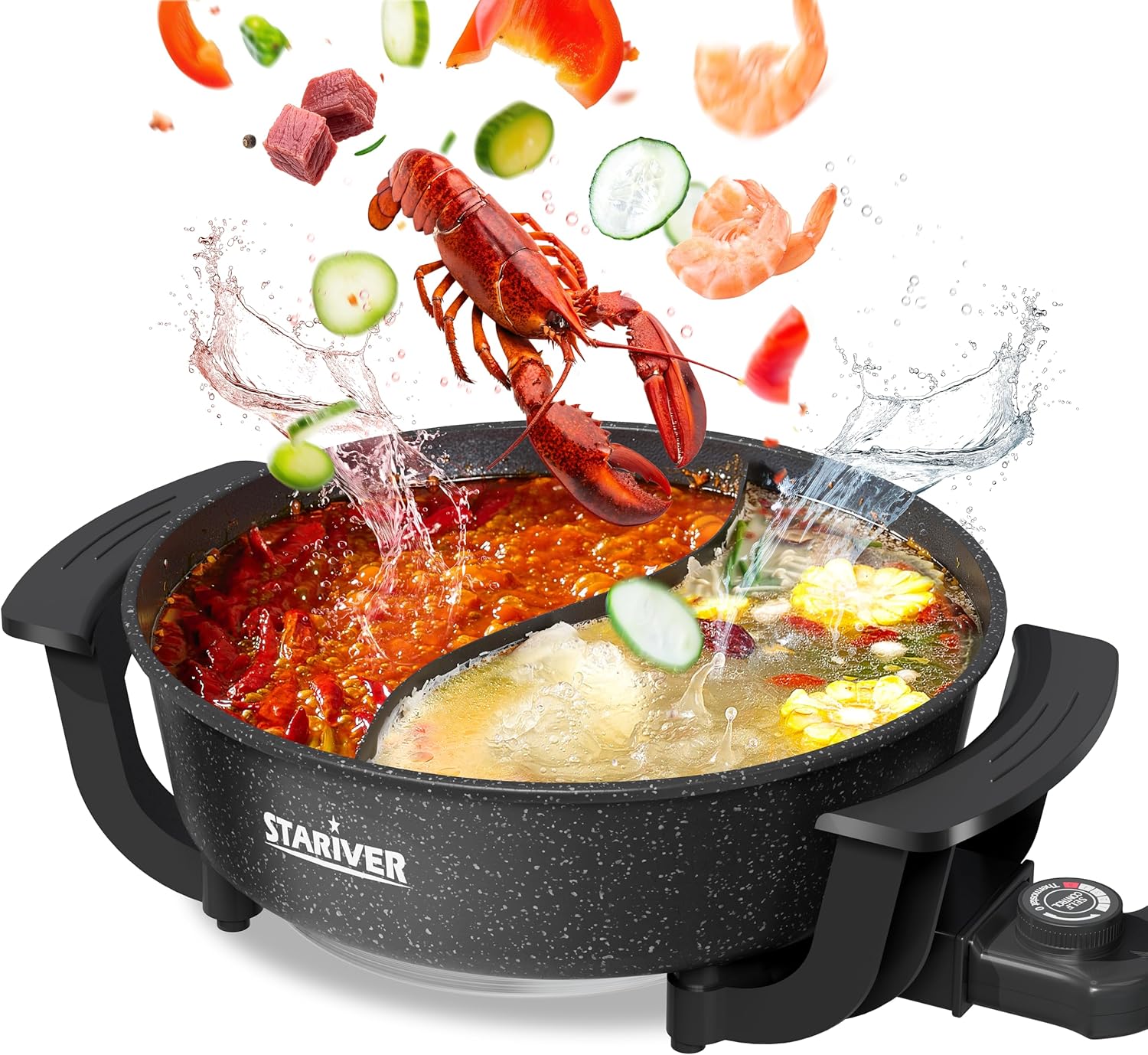 Stariver 6L Electric Hot Pot with Divider for Family Gatherings
