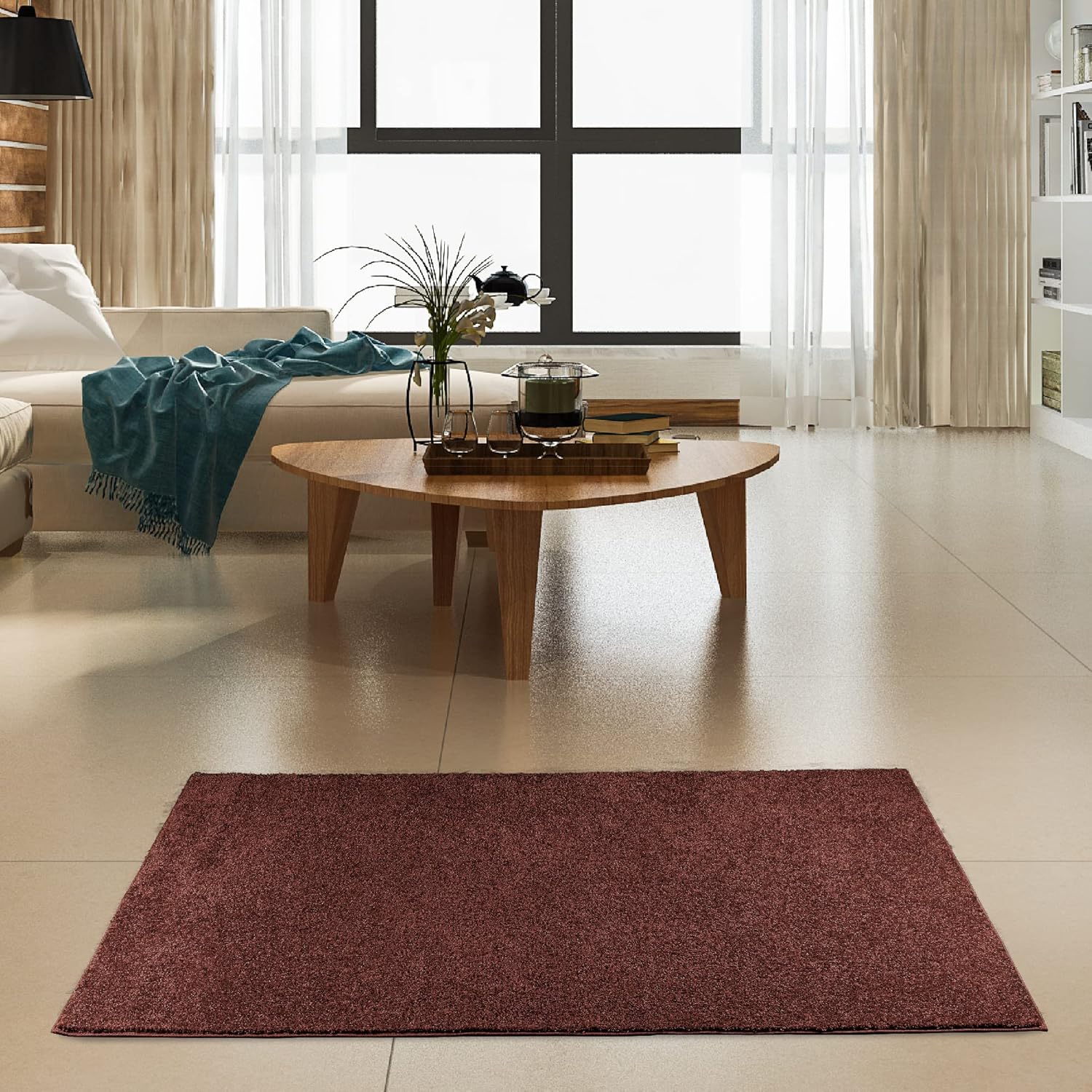 Ambiant Pet Friendly Solid Color Area Rug in Chocolate - 8ft x 10ft