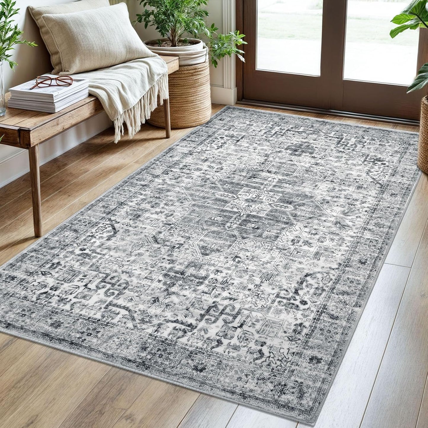 3x5 Grey Blue White Washable Area Rug for Cozy Living Spaces