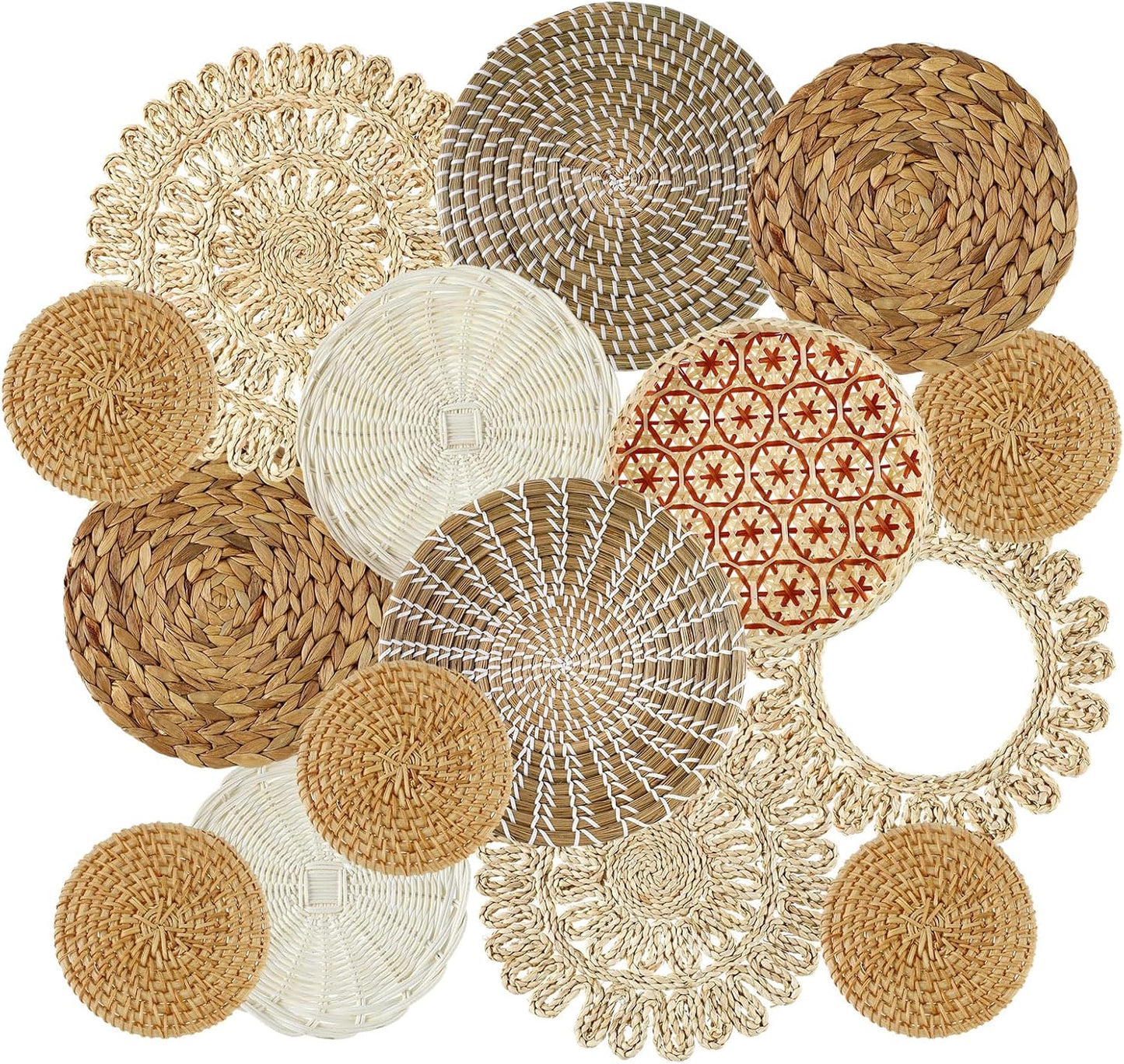 15 Pcs Boho Wall Basket Decor Handcrafted Seagrass Woven Art
