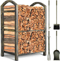 Firewood Rack Indoor with Tools Set - Heavy Duty Bronze Firewood