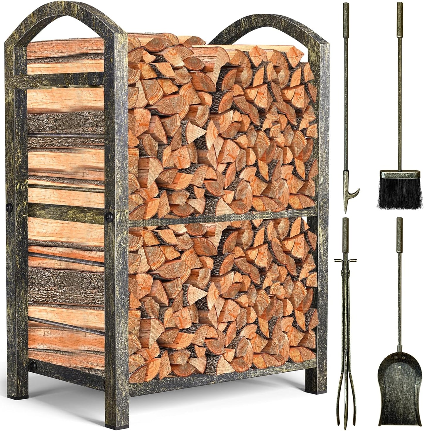 Durable Firewood Rack Indoor with Tools Set for Fireplace Use