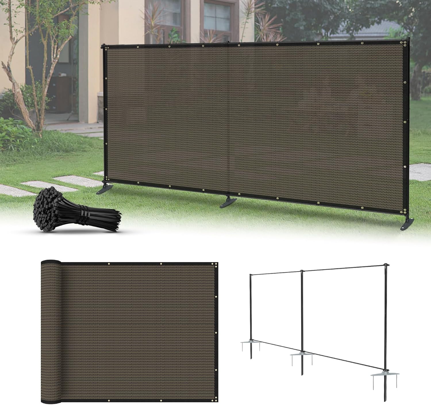 6ft x 12ft Privacy Fence Kit Freestanding Mesh Screen for Outdoors