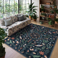 Lahome Insect Botanical Washable Black 6x9 Area Rug for Home