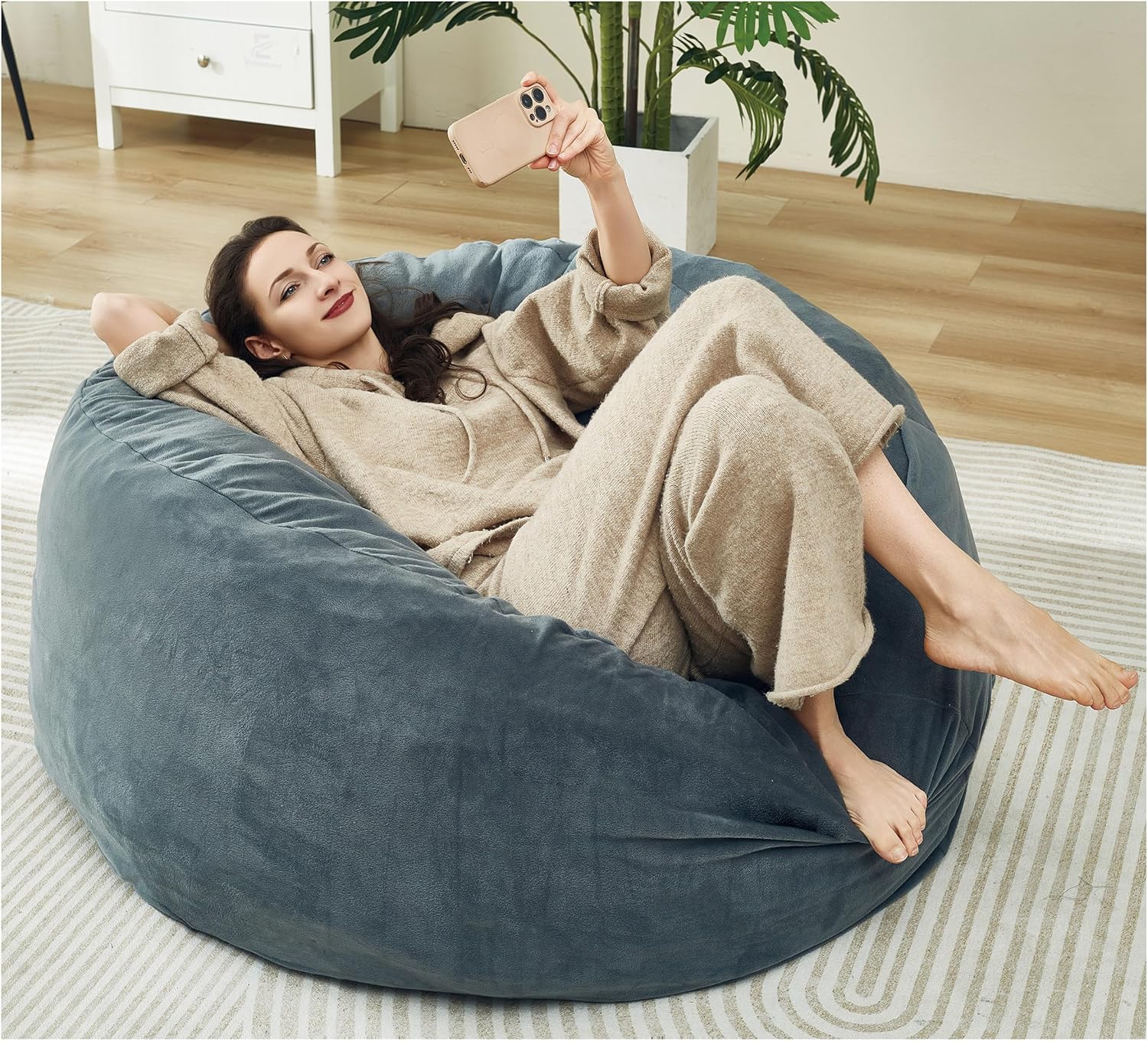 Ultra Soft 3ft Memory Foam Bean Bag-Chair, Dark Gray Velvet-Comfort