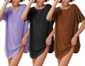Ekouaer Women's T-shirt Nightgown 3 Pack Casual Sleepshirts