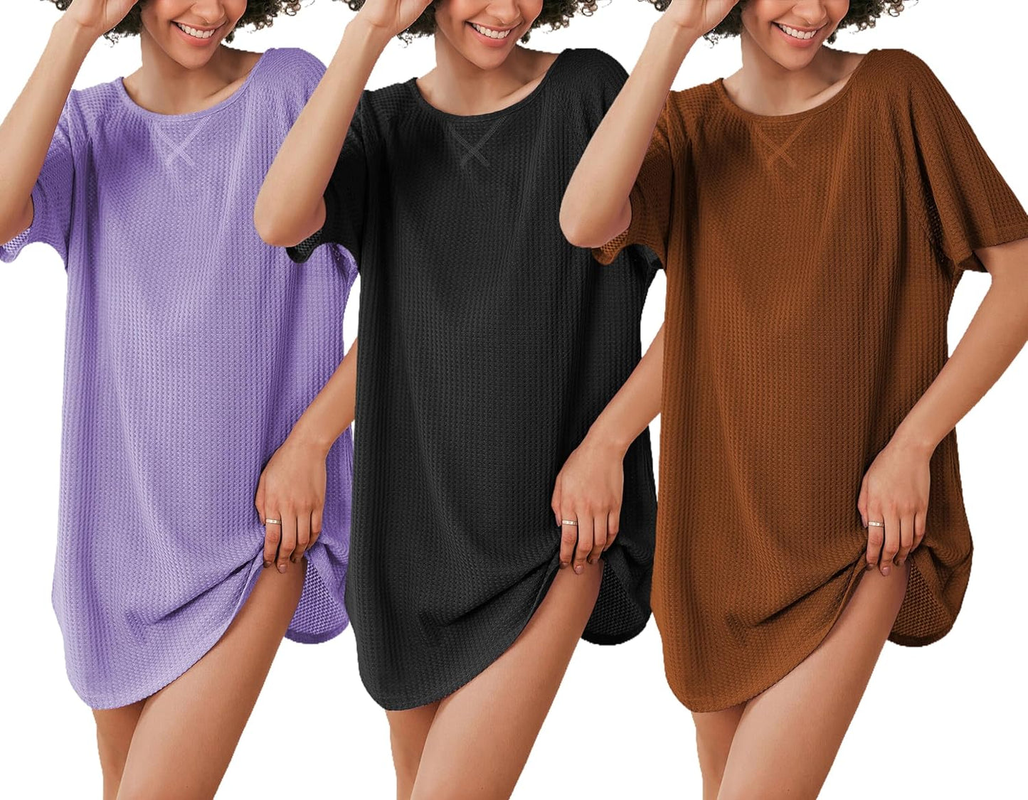 Ekouaer Women's T-shirt Nightgown 3 Pack Casual Sleepshirts
