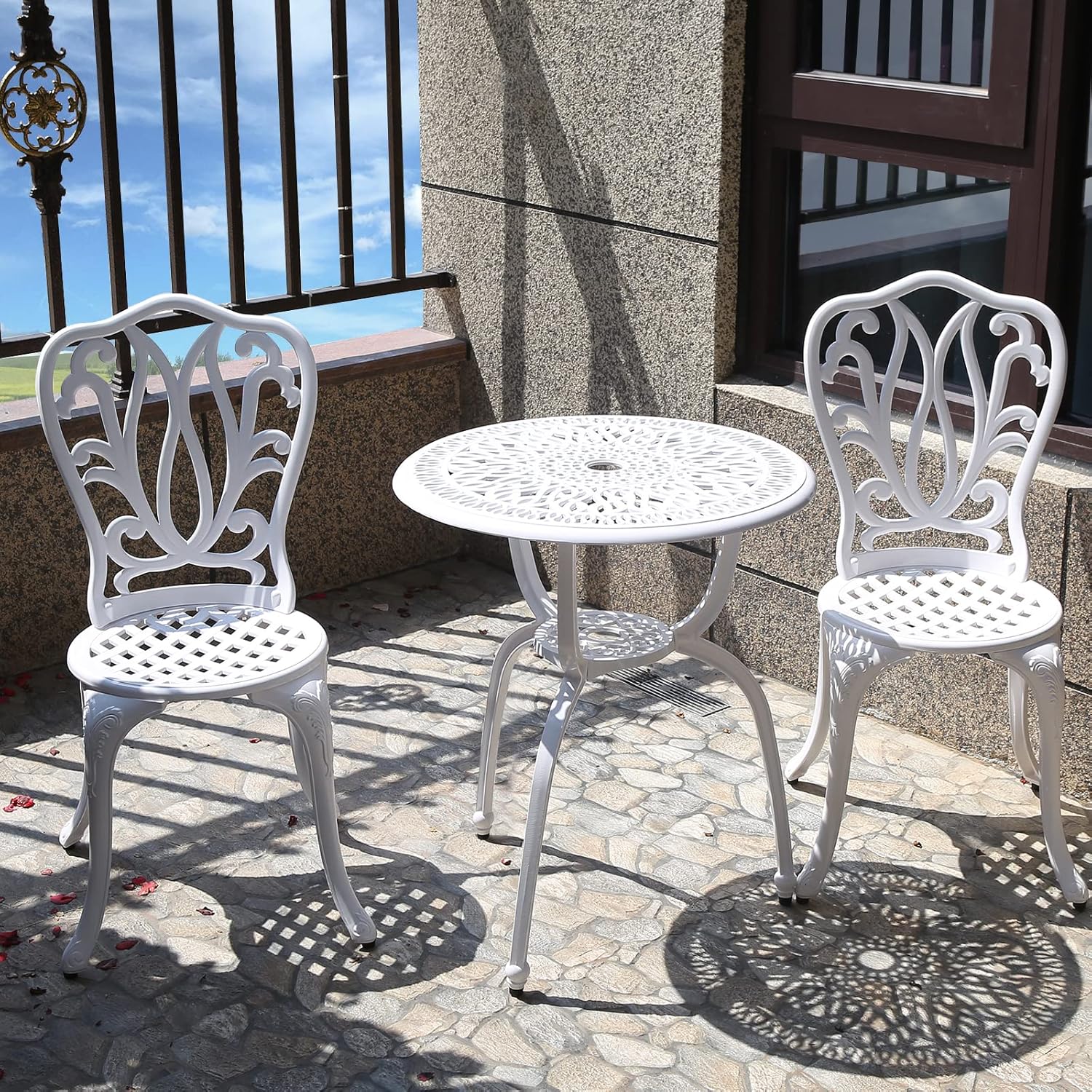 3 Piece Bistro Set for Outdoor Patio, Elegant Anti-Rust Design
