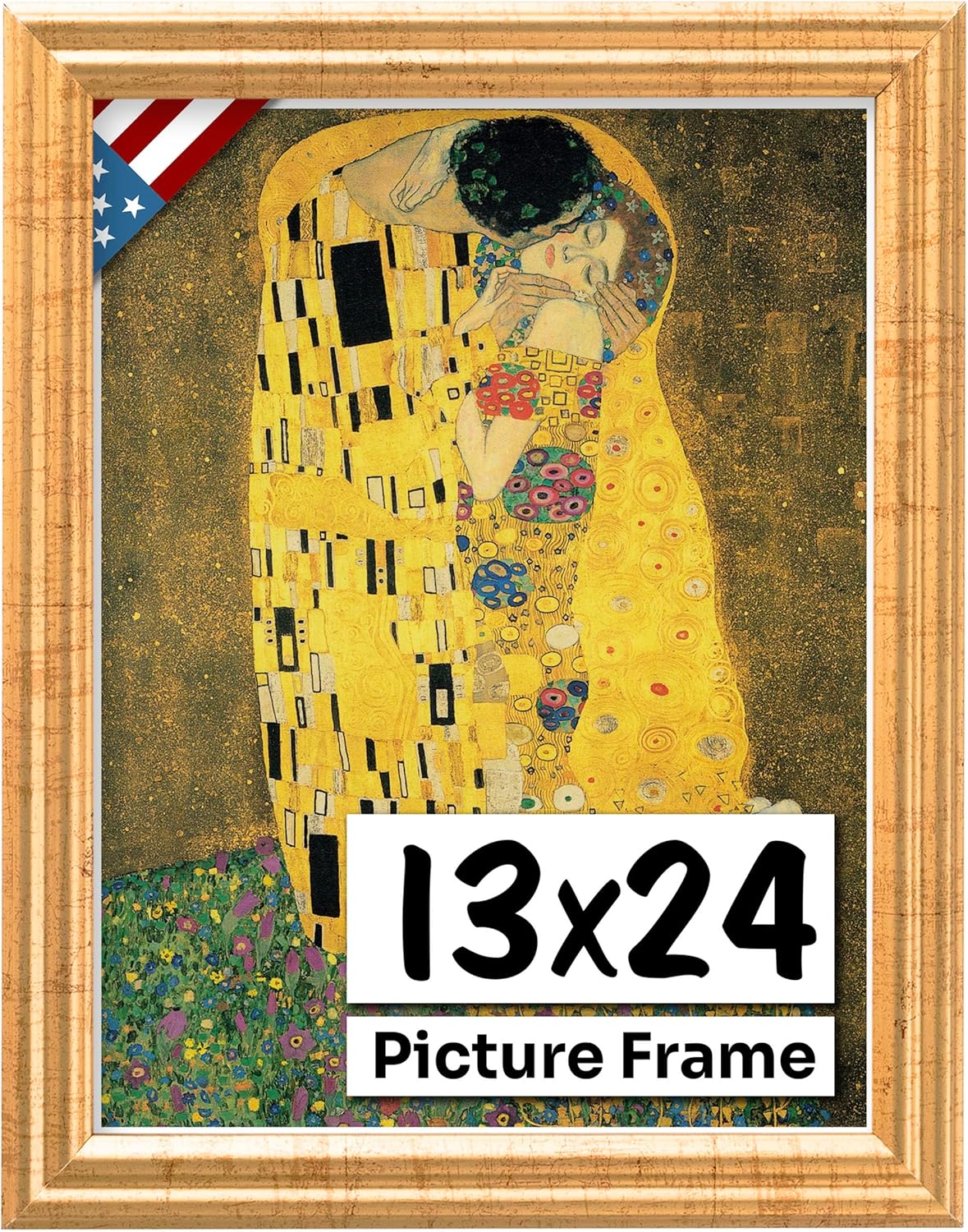 Antique Gold 13x24 Picture Frame - Handmade Solid Wood Decor