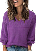 Womens V Neck Lightweight Pullover Sweater - Loose Knit Top