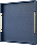 Navy Blue Faux Leather Decorative Tray 20 x 20in - Large Ottoman
