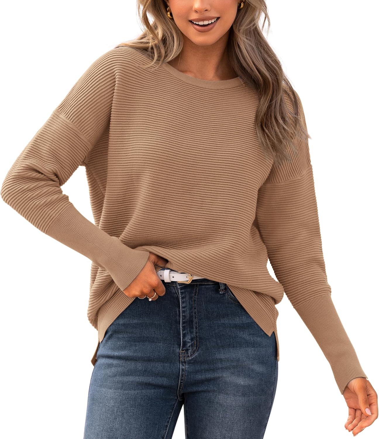BTFBM Fall Sweaters for Women - Cozy Long Sleeve Pullover Tops