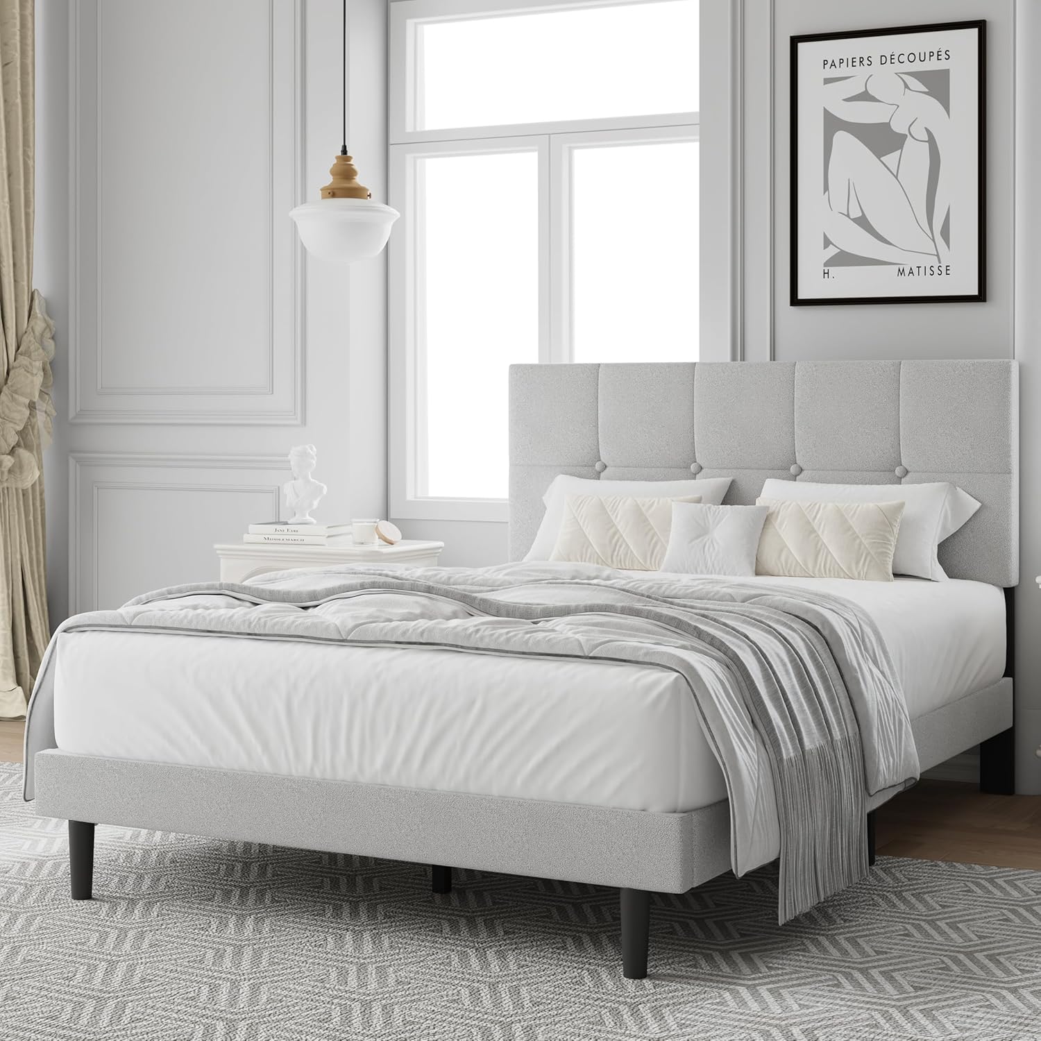 Full Size Bed Frame with Upholstered Headboard for Comfort