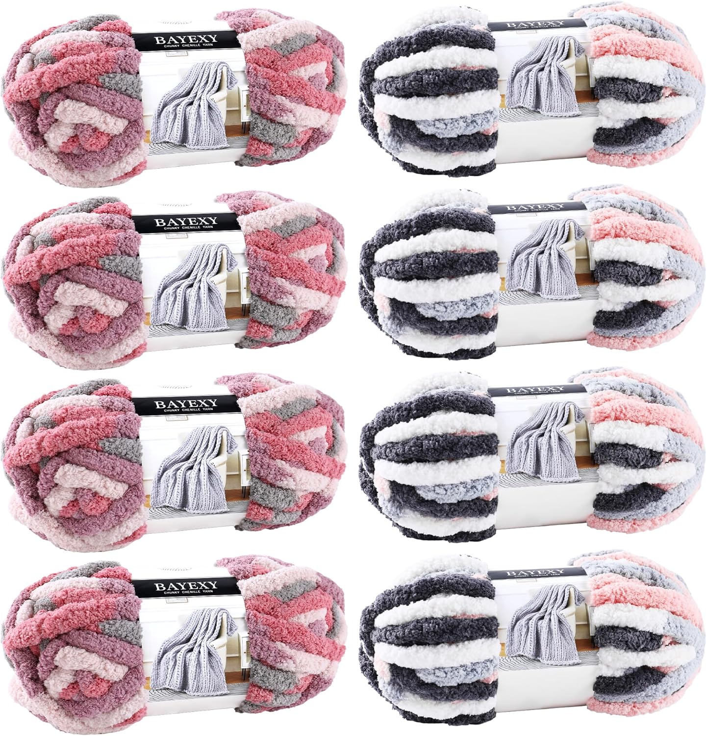 Chunky Yarn for Hand Knitting - Jumbo Chenille Yarn Set