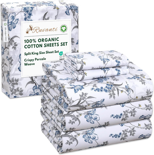 100% Organic Cotton Sheets Split King Set for Ultimate Comfort