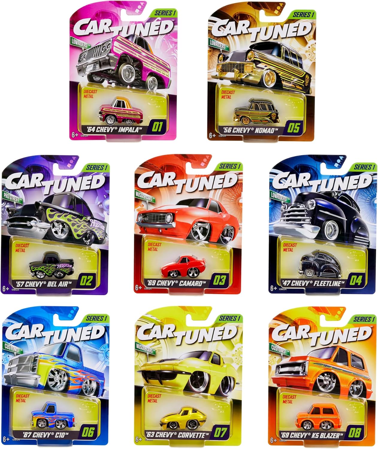 CarTuned Series 1-8 Pack Diecast Vehicles for Ages 6+ Years