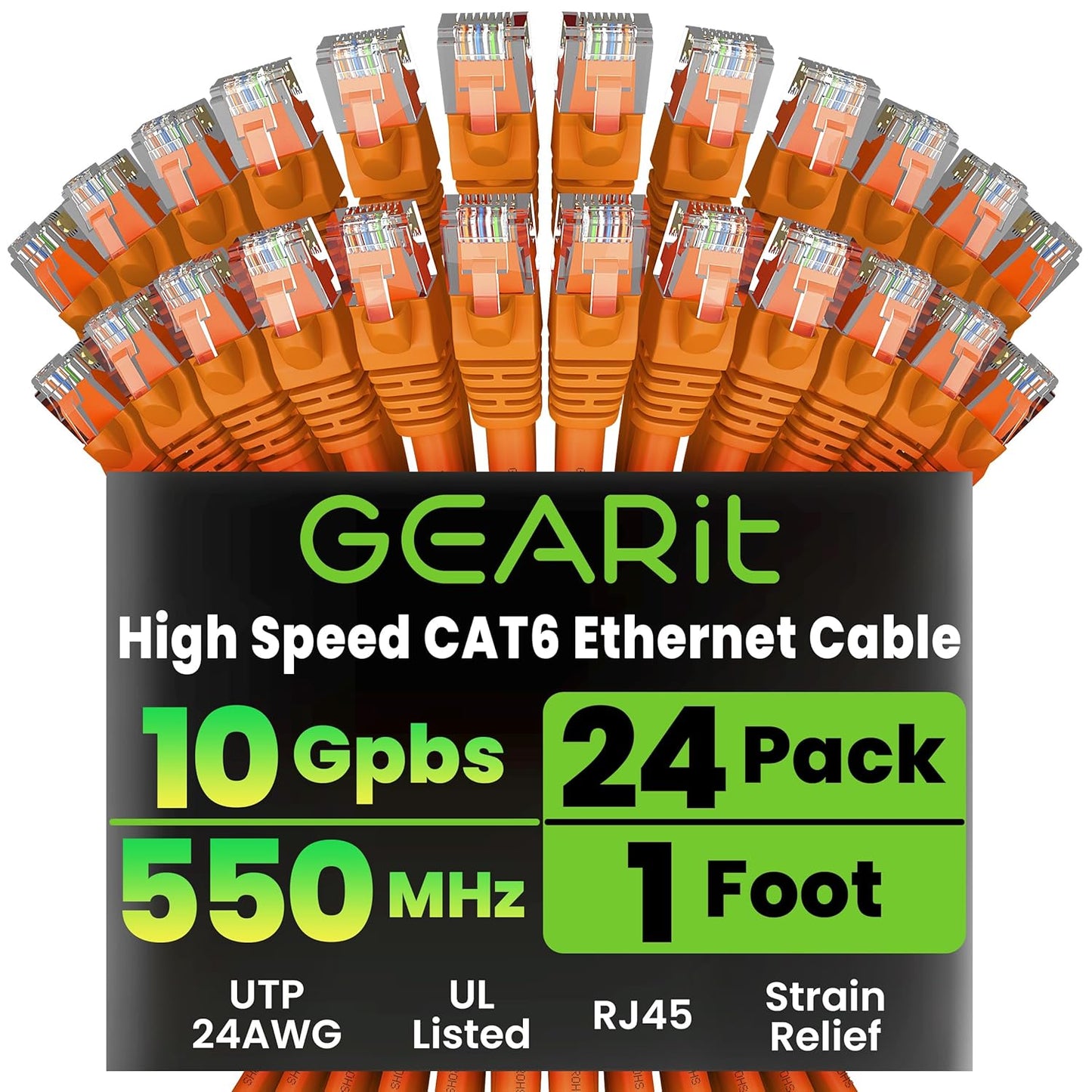 GEARit Cat 6 Ethernet Cable 24-Pack for High-Speed Networking