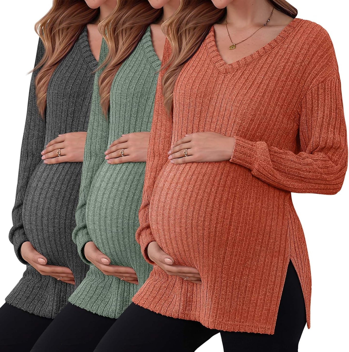 3 Pack Women's Ribbed Maternity Shirts for Stylish Comfort