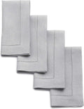 Solino Home Linen Napkins Set of 4 - Classic Hemstitch Soft Grey
