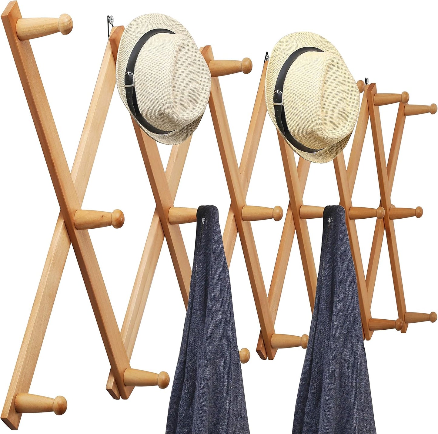 Accordion Wall Hanger with 20 Peg Hooks for Hats and Coats