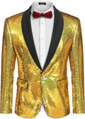 Mens Shiny Sequin Blazer Tuxedo Party Jacket - One Button Shine