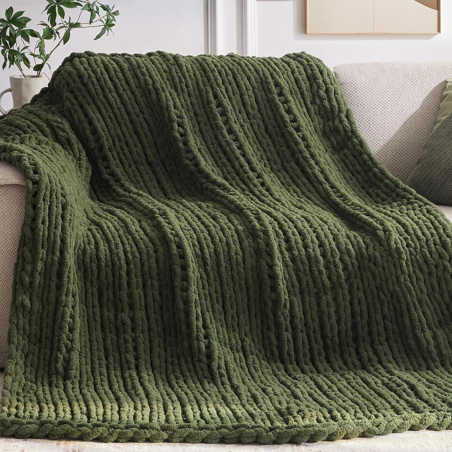 Chunky Knit Throw Blanket - Handmade Chenille Yarn Comfort