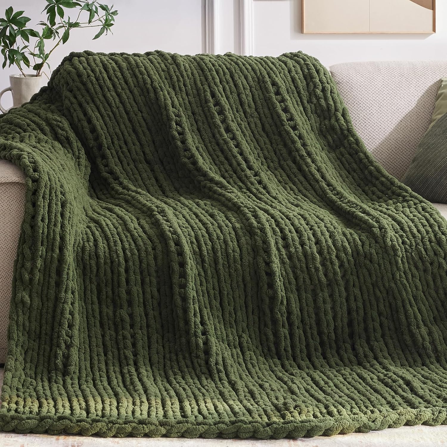 Chunky Knit Throw Blanket - Handmade Chenille Yarn Comfort