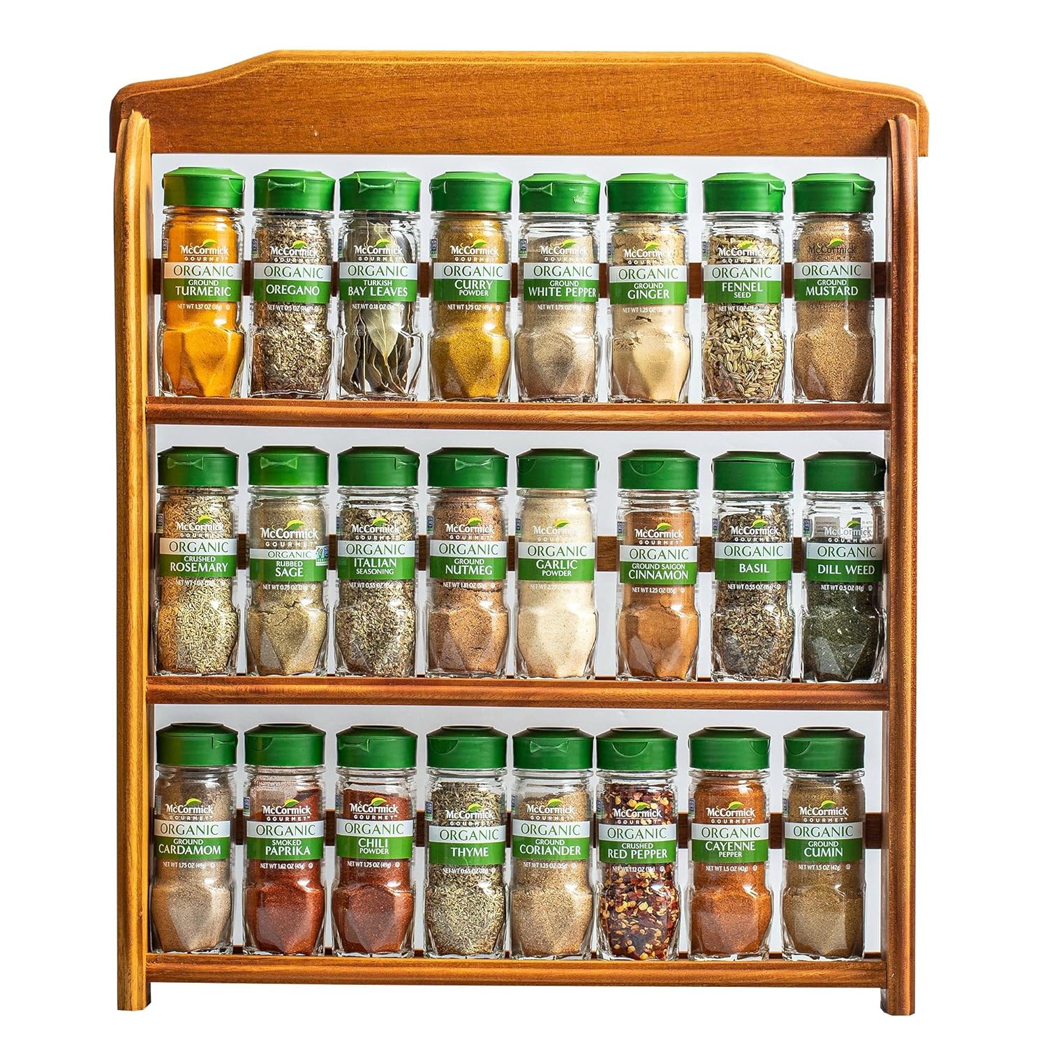 McCormick Gourmet Three Tier Wood Spice Rack Organizer with Spices