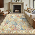 8x10 Light Yellow Boho Area Rug - Machine Washable Low Pile