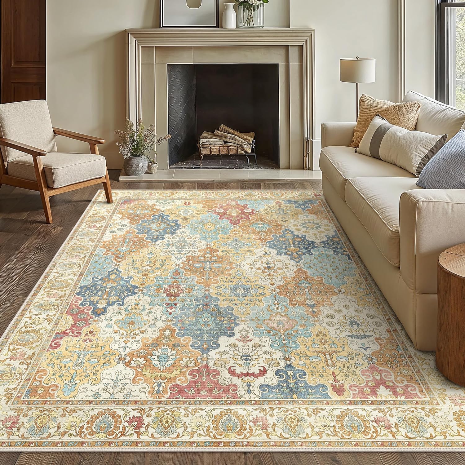 8x10 Area Rug Machine Washable Boho Rug for Living Room