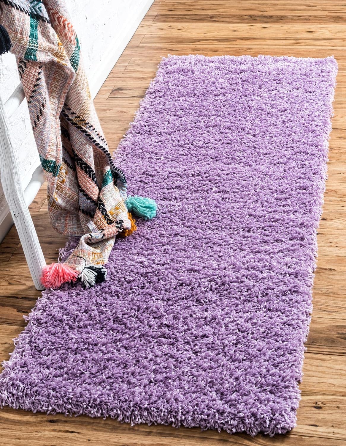 Uber Cozy Solid Shag Collection Rug 20 Ft Runner Lilac Shag