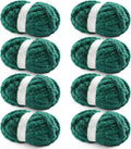 Chunky Yarn for Hand Knitting 8 Pack Dark Green - Jumbo Chenille