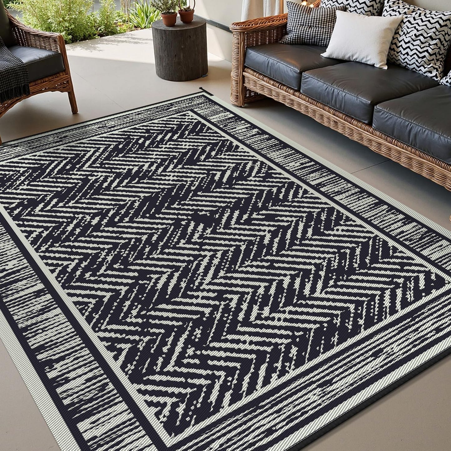 COCOER Outdoor Rug 9x12 ft Waterproof Reversible Patio Carpet