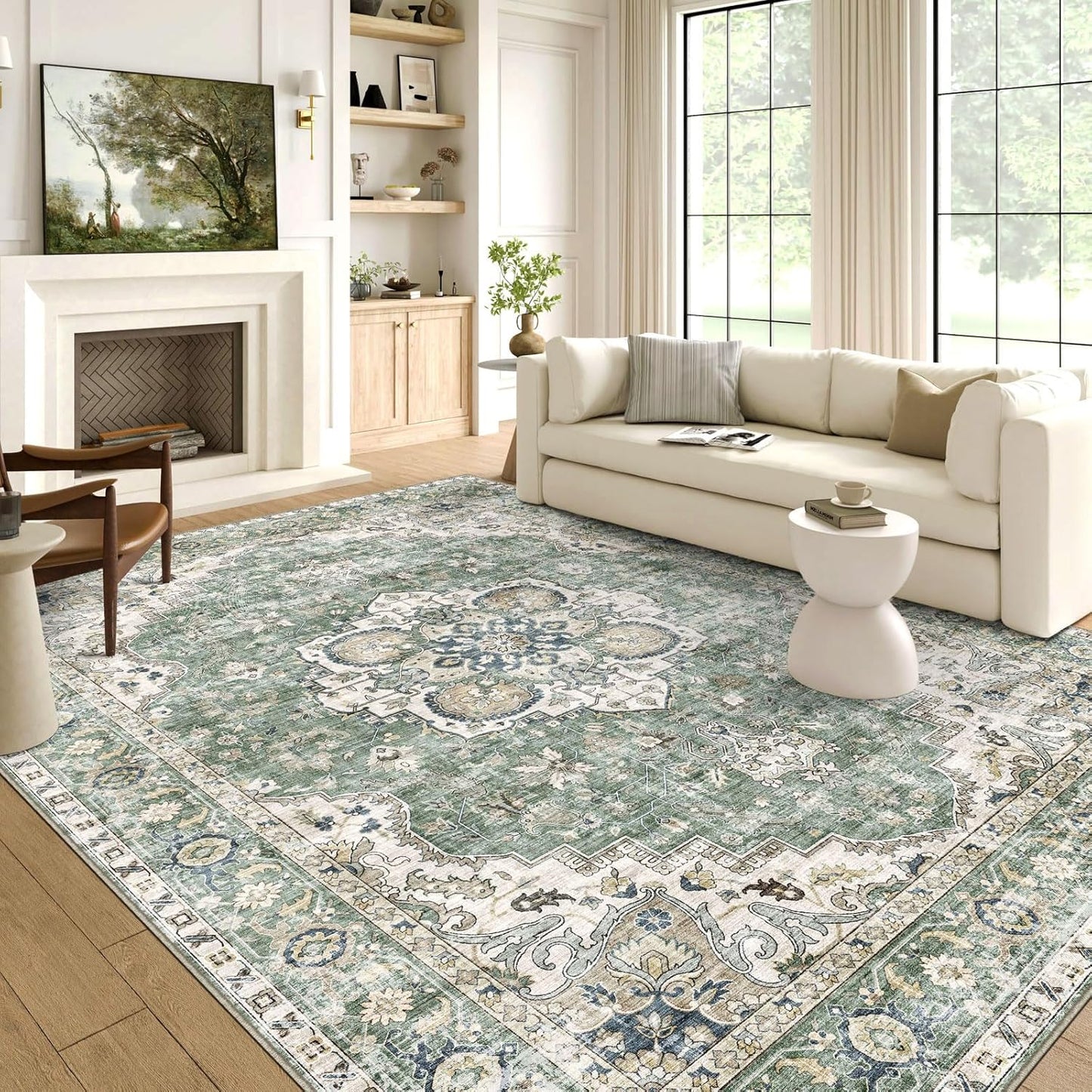 Washable Area Rug 5x7 - Soft Vintage Oriental Design