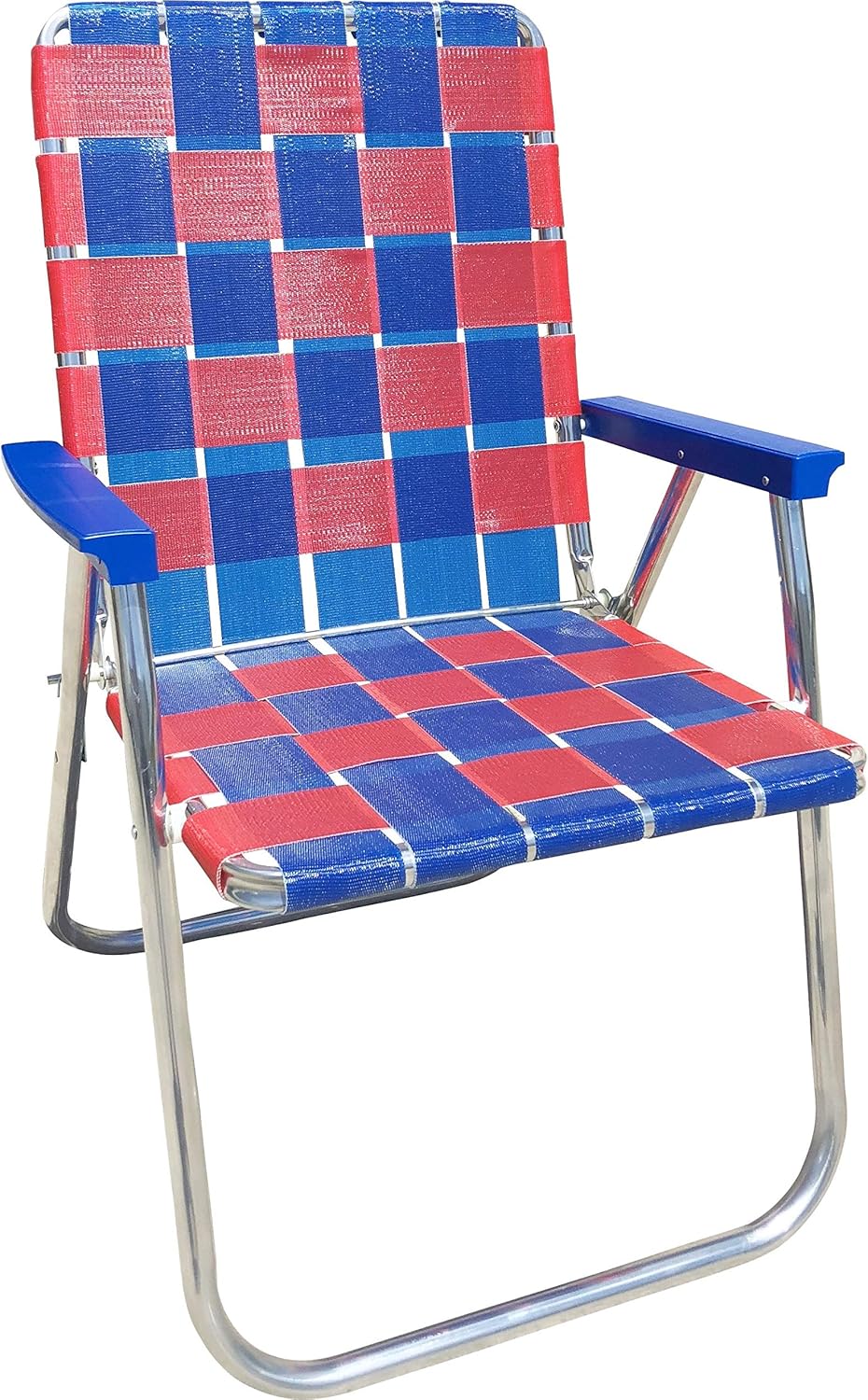 Folding Aluminum Outdoor Patio Lawn Chair - Classic Blue/Red