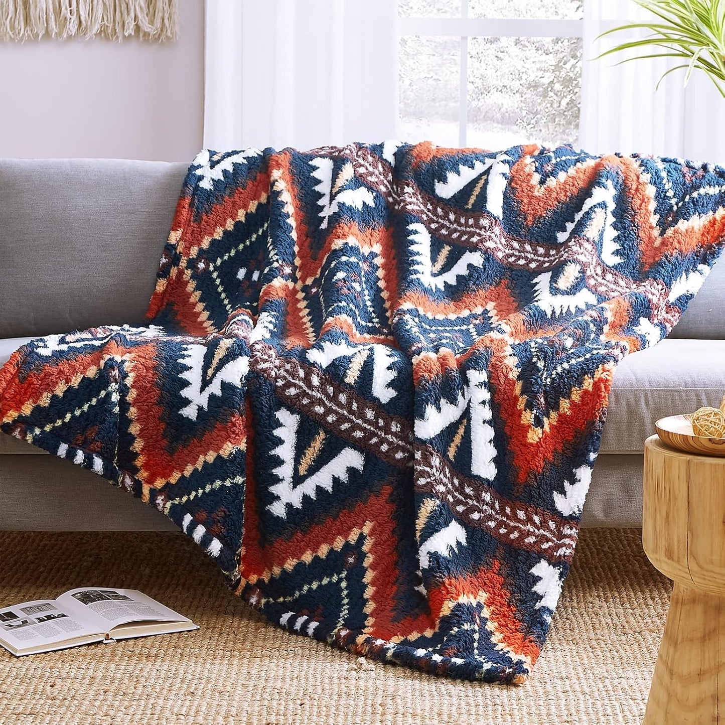 CASAAGUSTO Boho Sherpa Blanket - Ultra Soft Aztec Twin Blanket