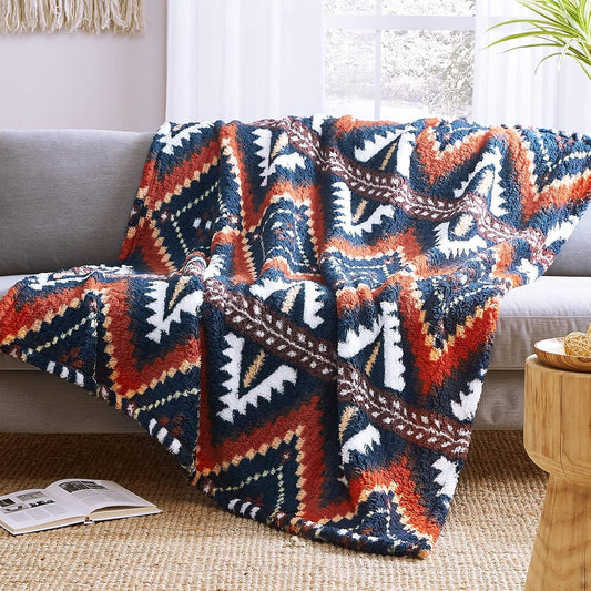 CASAAGUSTO Boho Sherpa Blanket - Ultra Soft Aztec Twin Blanket