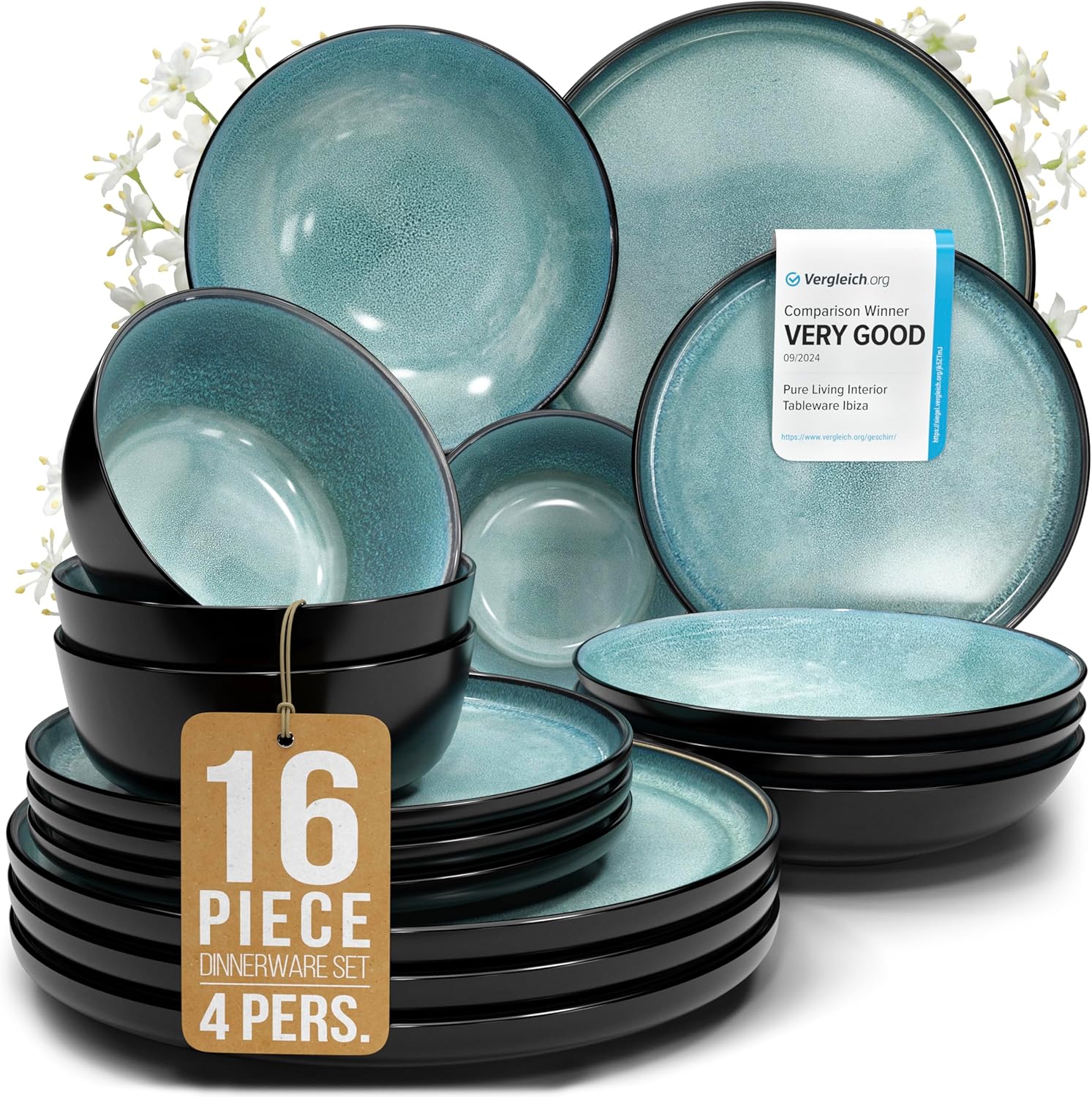 16 Piece Dinnerware Set for 4 - Modern Stoneware Dining Set