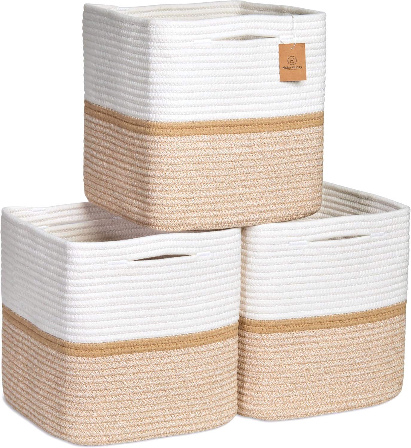NaturalCozy 11 Inch Cotton Rope Woven Storage Cubes for Organizing