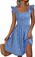 Floral Square Neck Sundress for Women - Flowy Knee-Length Pocket Dress