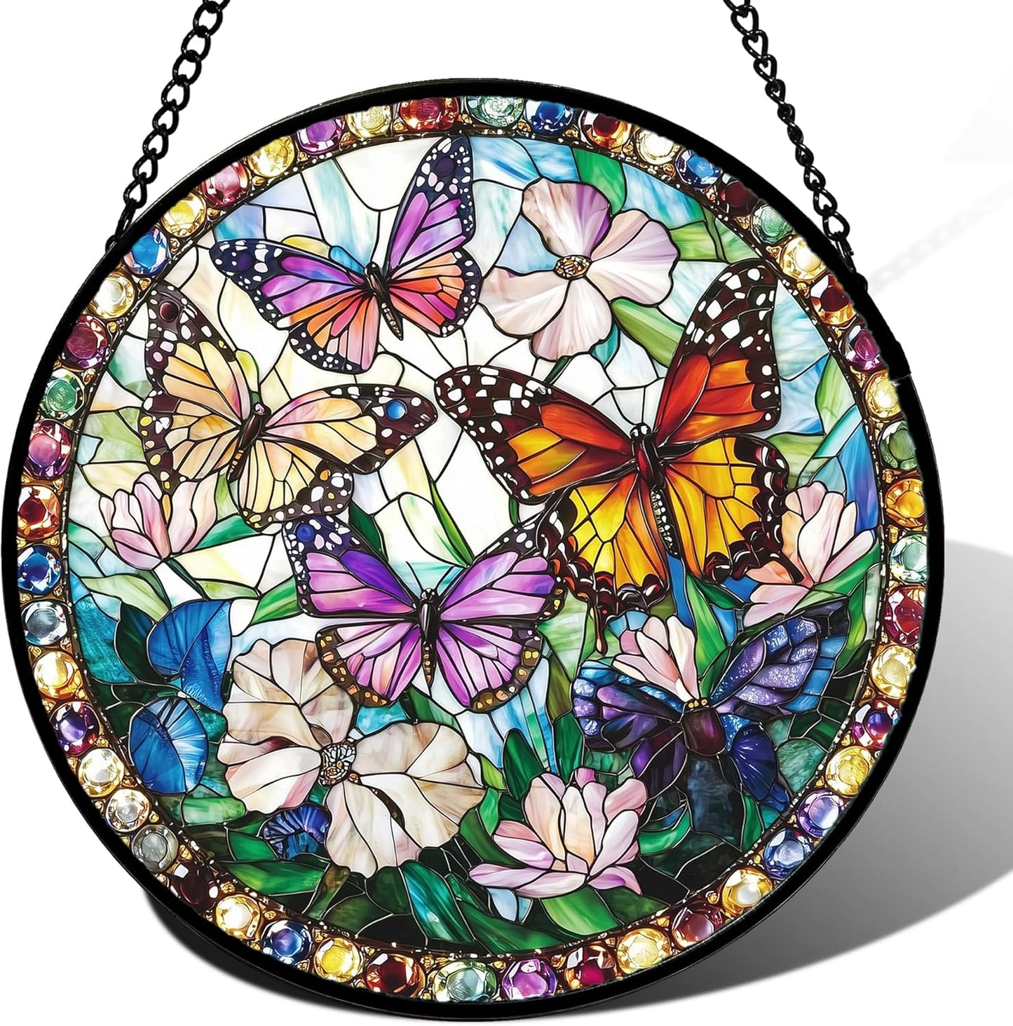 Colorful Butterfly Stained Glass Window Hanging for Home Decor