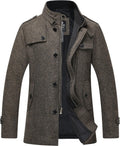 Mens Wool Blend Jacket Stand Collar Windproof Pea Coat - Warm Winter
