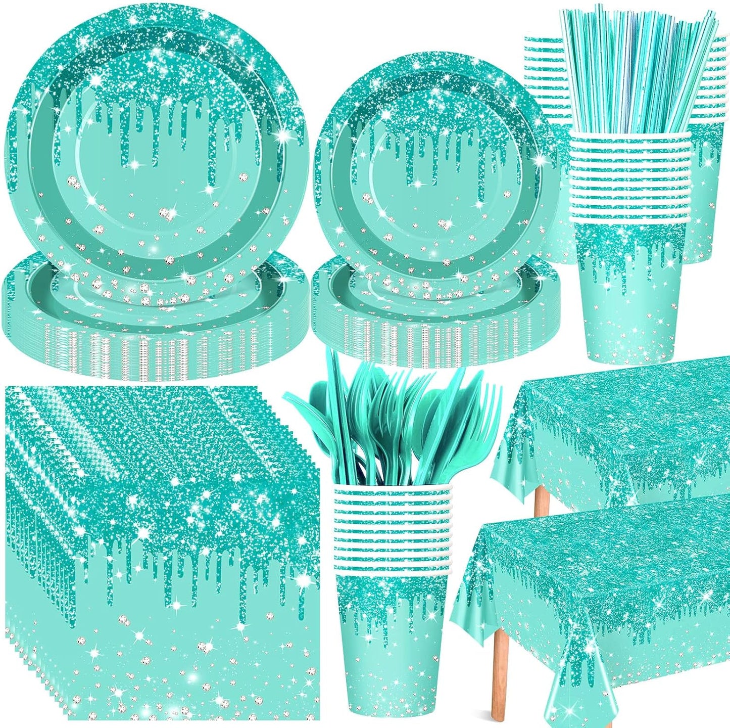 452 Pcs Teal and Silver Birthday Party Decoration Set for Women