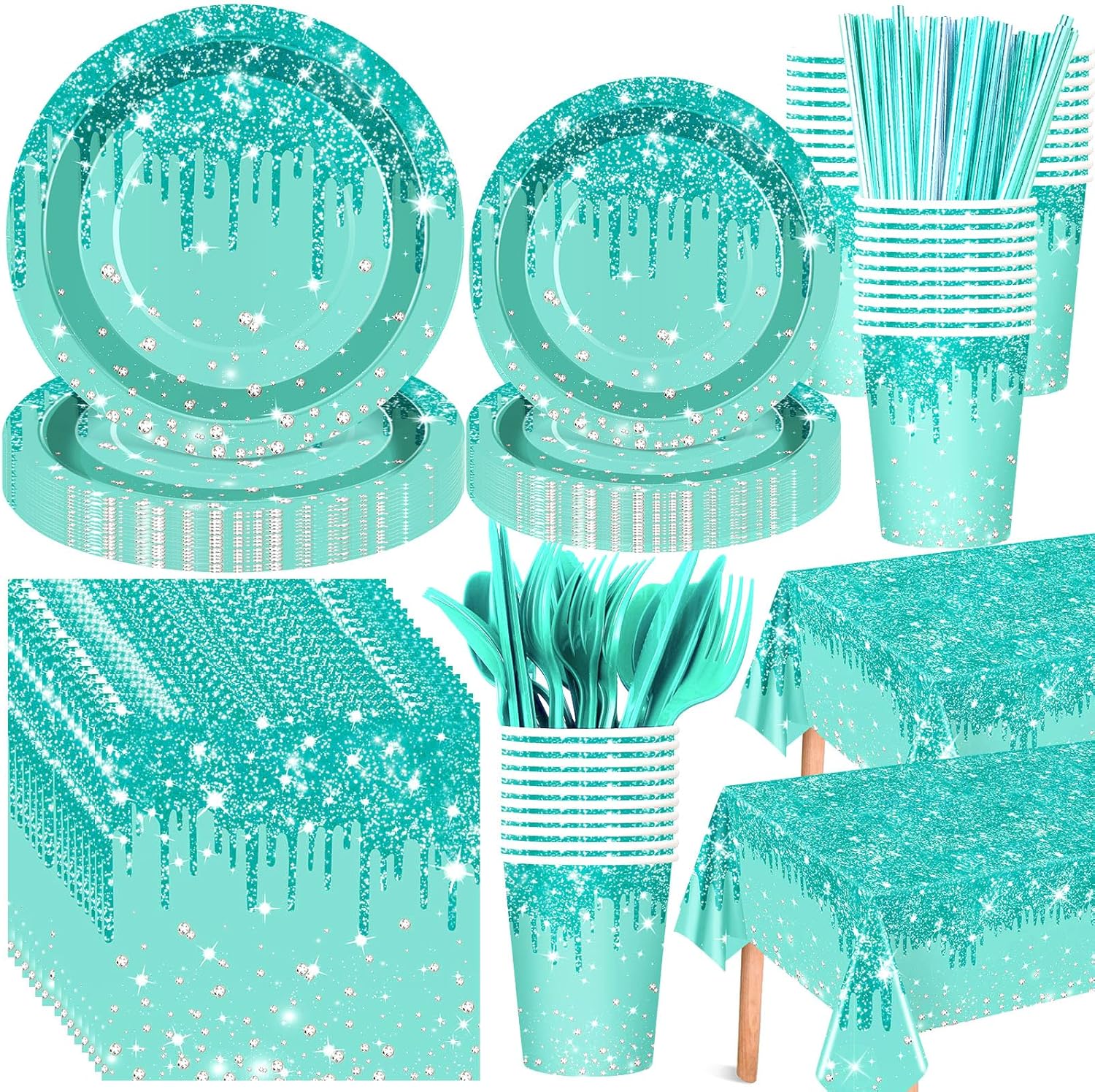 452 Pcs Teal and Silver Birthday Party Decoration Set for Women