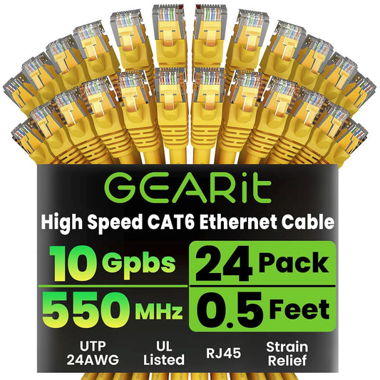GearIT Cat 6 Ethernet Cable 24-Pack for High-Speed Networking