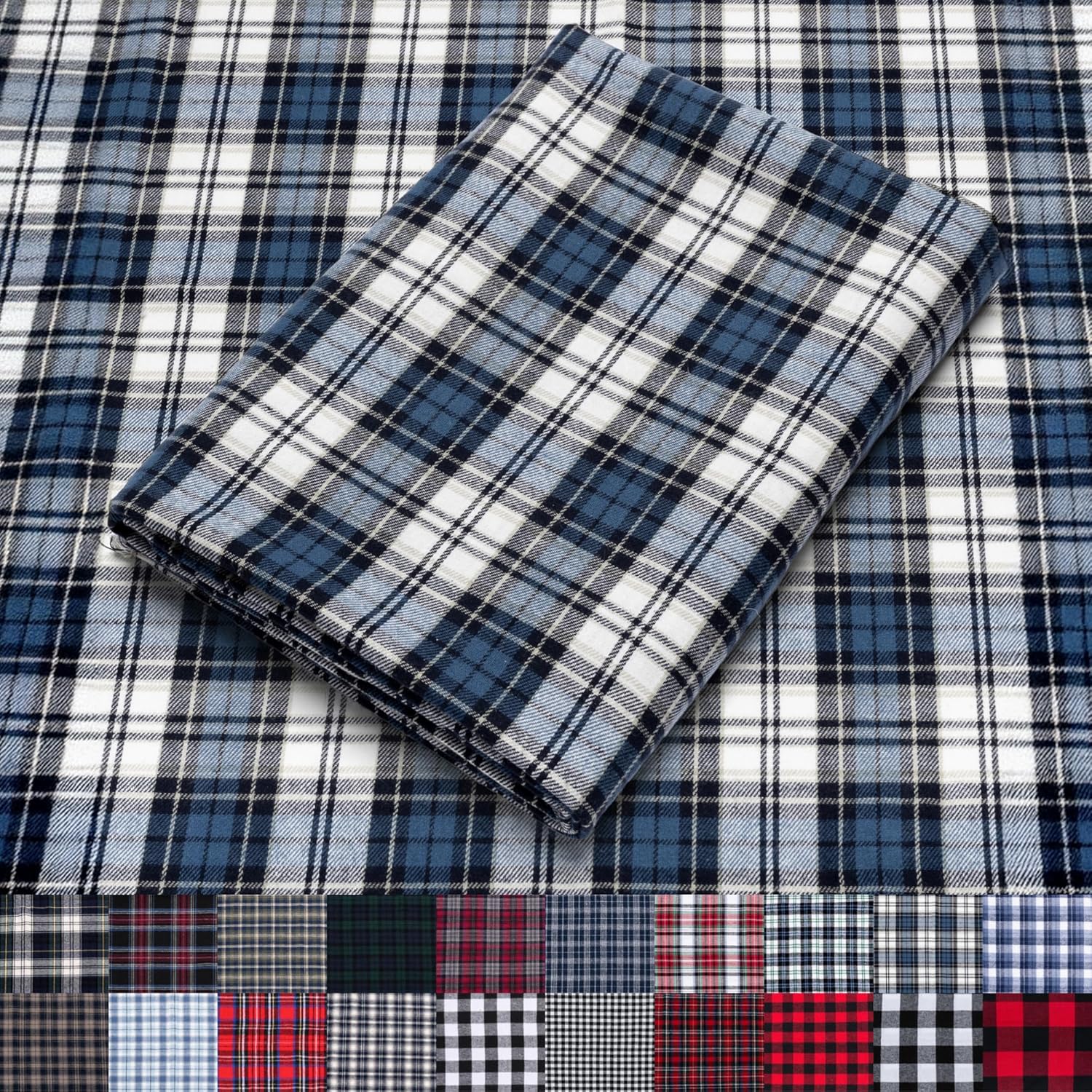 Pico Textiles 3 Yards Bolt Blue and White Tartan Plaid Flannel