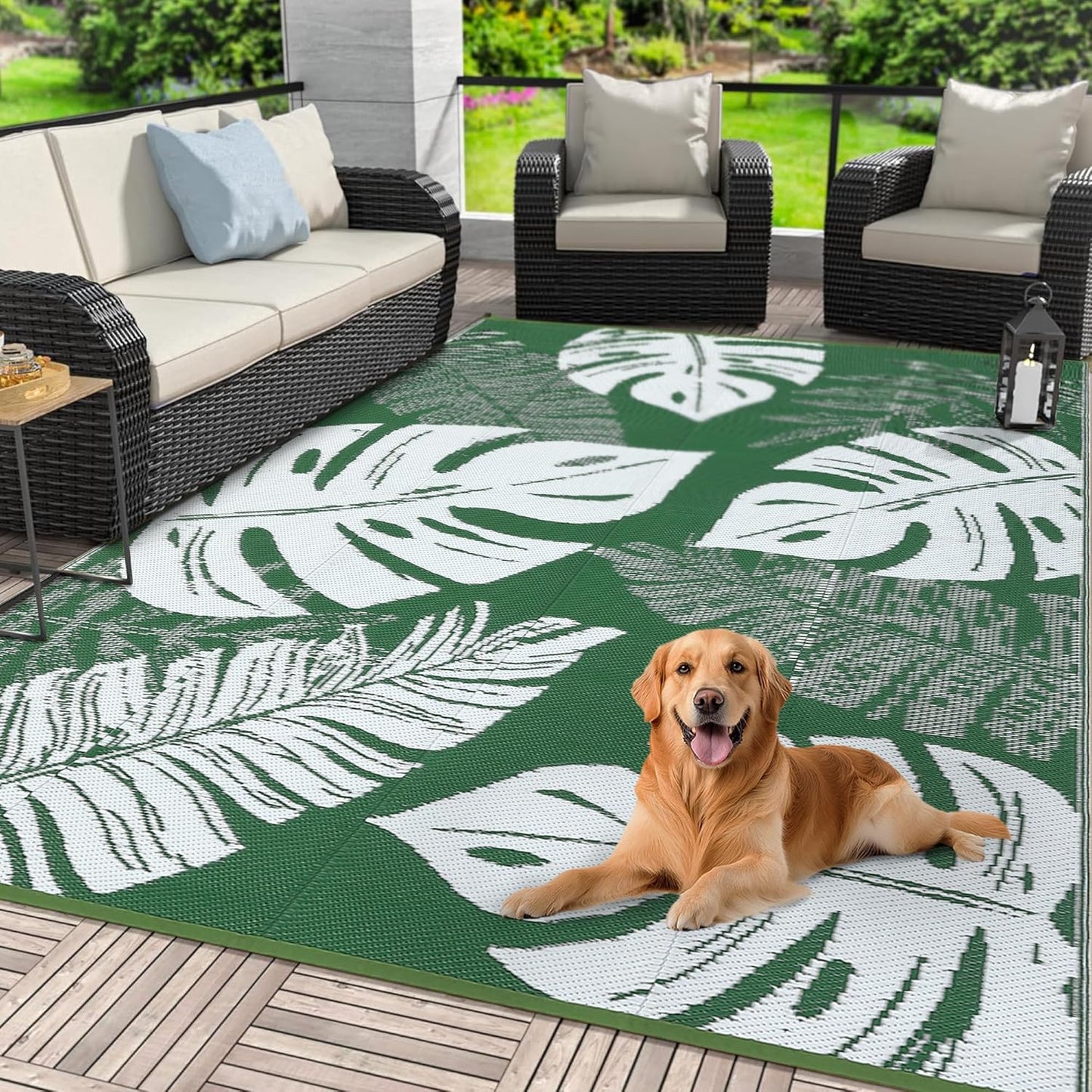 Outdoor Rug 9 x 12 Waterproof Plastic Straw Rug for Camping