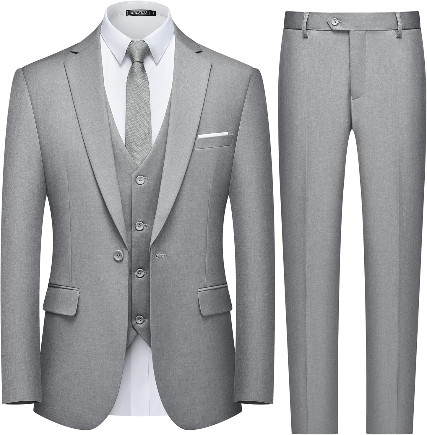 WULFUL Men's Slim Fit 3 Piece Suit for Business and Parties