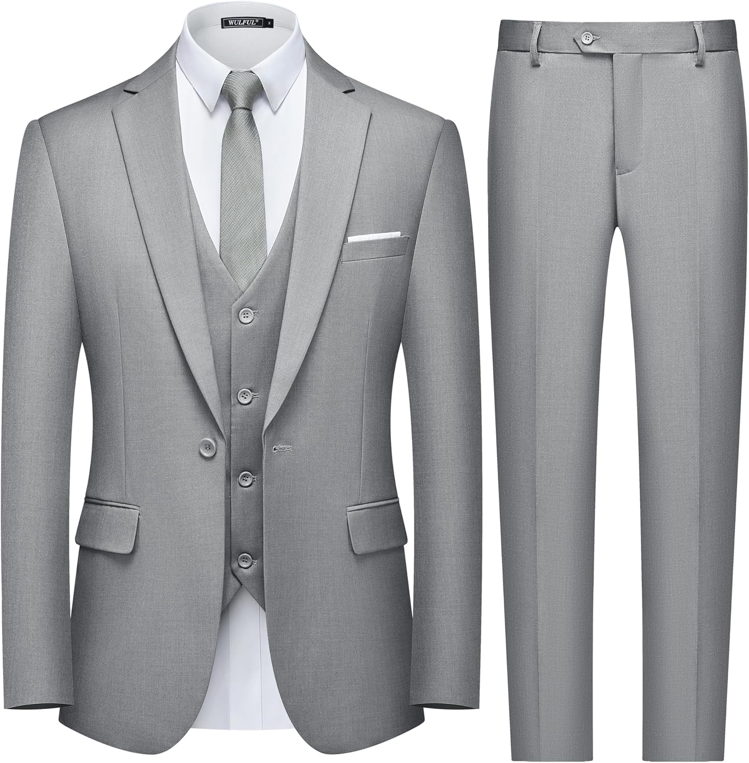 WULFUL Men's Slim Fit 3 Piece Suit for Business and Parties